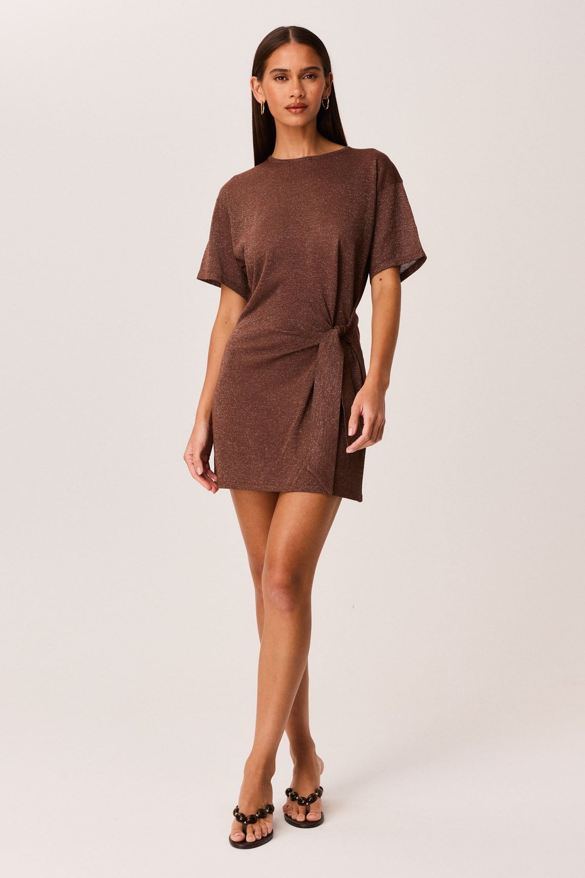 Image of Dresses. Productname: SNDYS CELESTIA SHIMMER MINI DRESS in Chocolate colour by brand - SNDYS