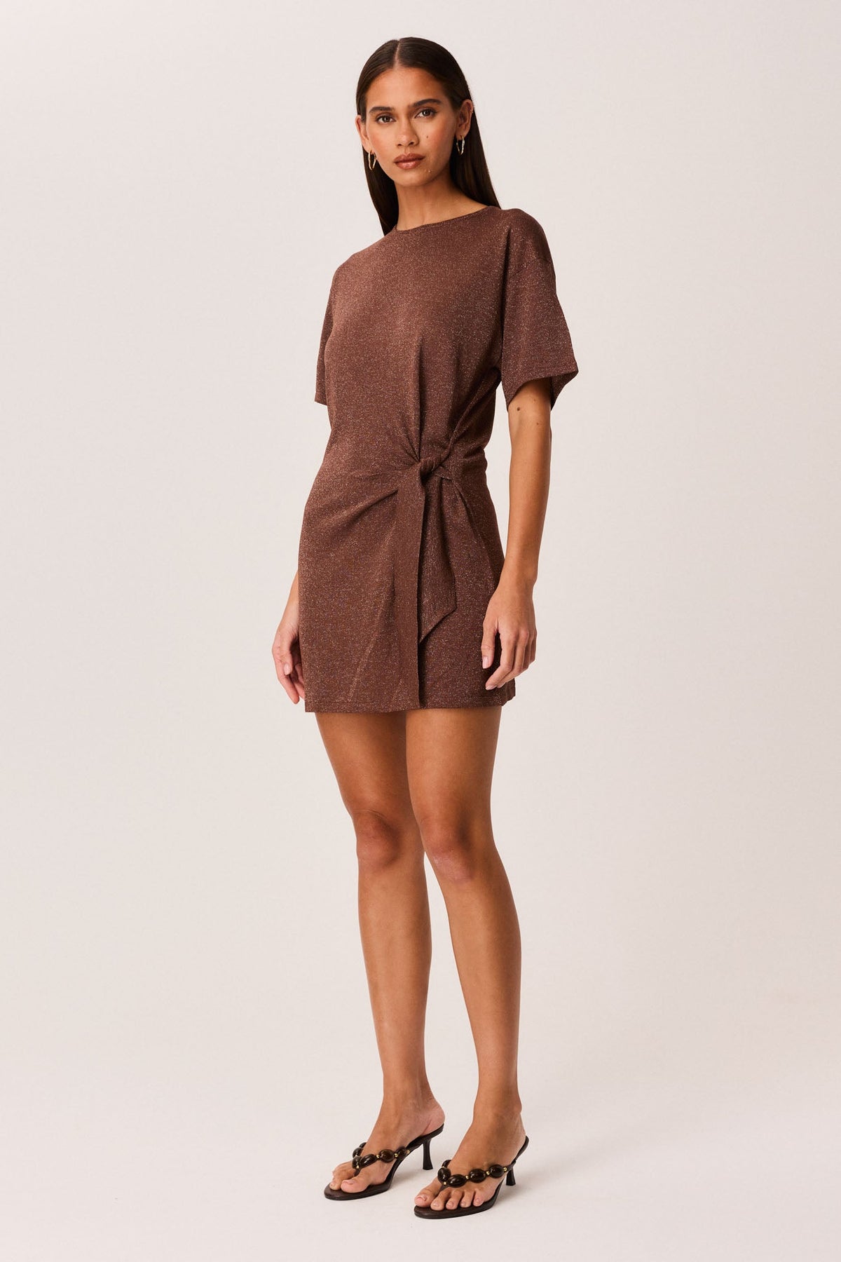 SNDYS CELESTIA SHIMMER MINI DRESS (Chocolate)