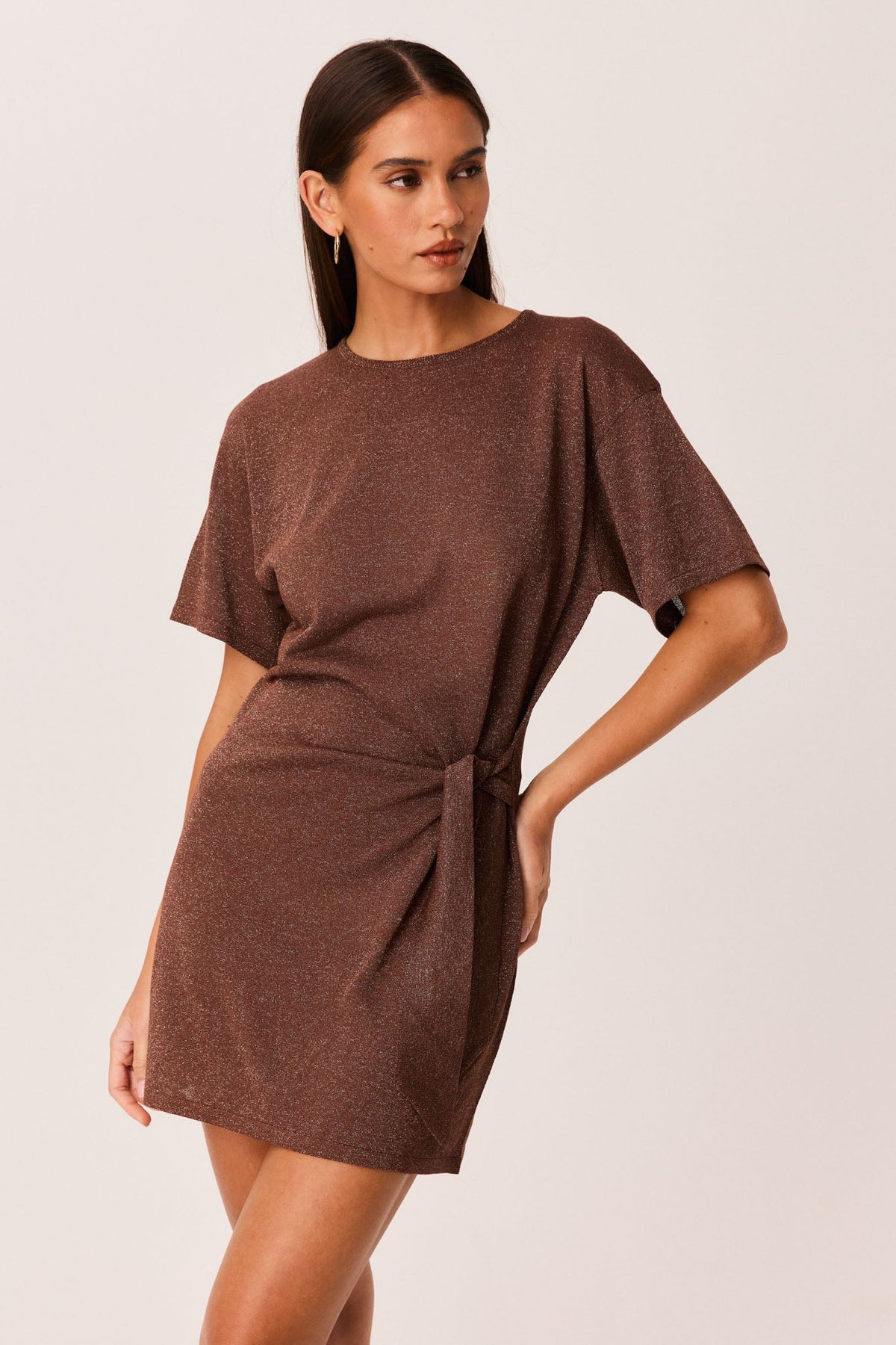 SNDYS CELESTIA SHIMMER MINI DRESS (Chocolate)