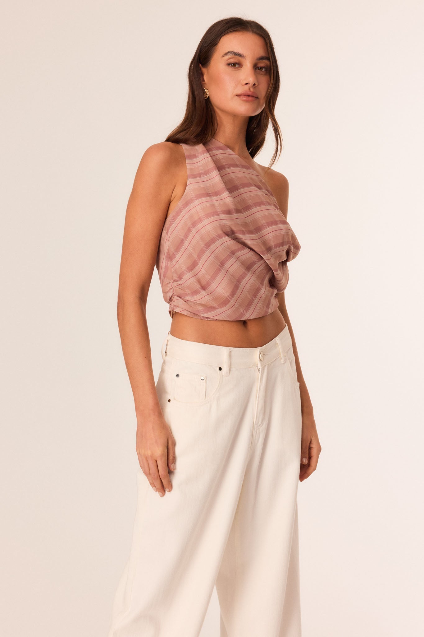 SNDYS TAI OFF SHOULDER TOP (Mocha Plaid)