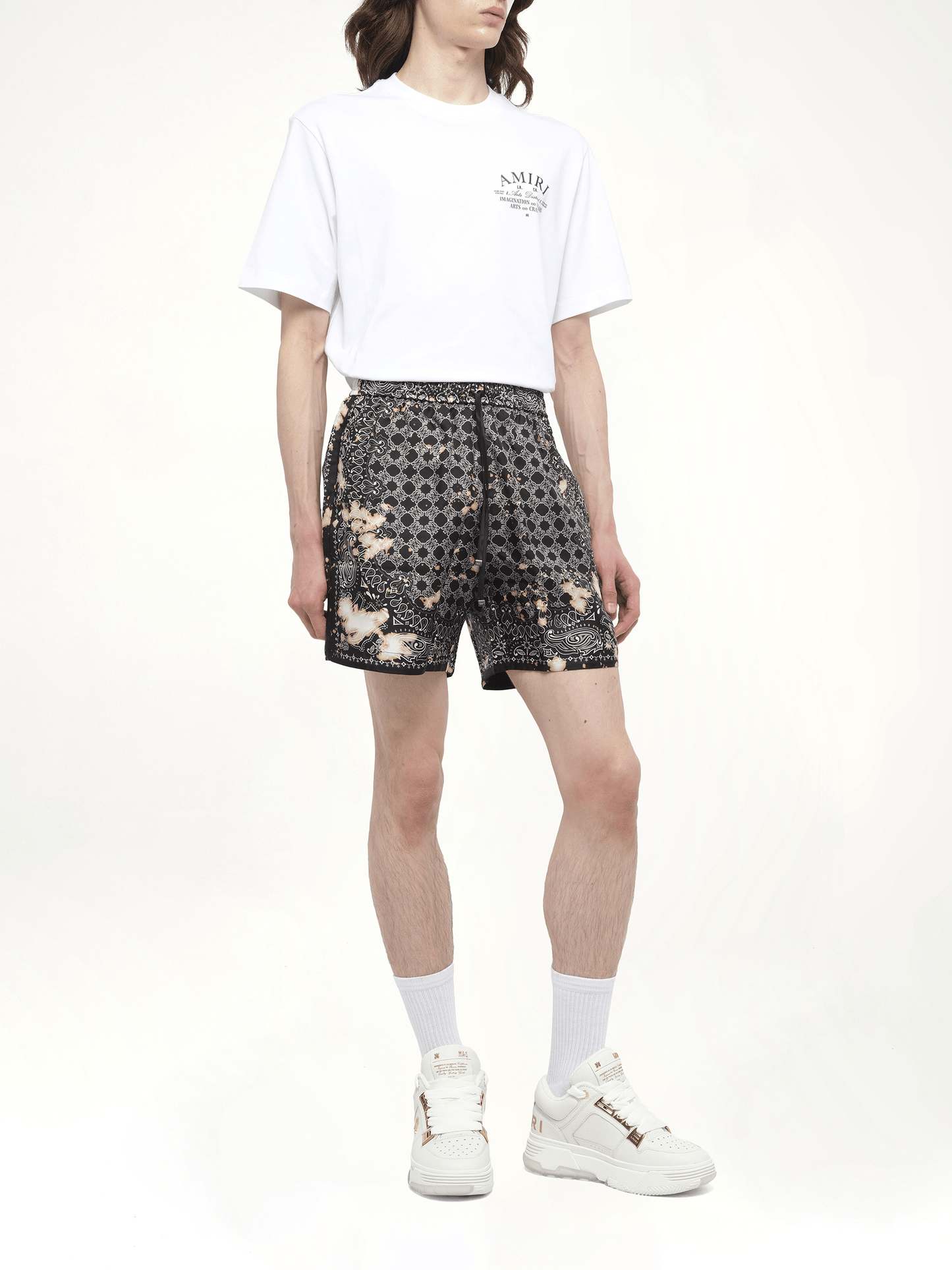 AMIRI Bleach Bandana Silk Shorts (Black)