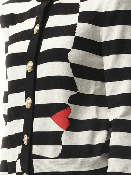 BALMAIN Buttoned Face Mariniere Knit Cardigan (Black White)