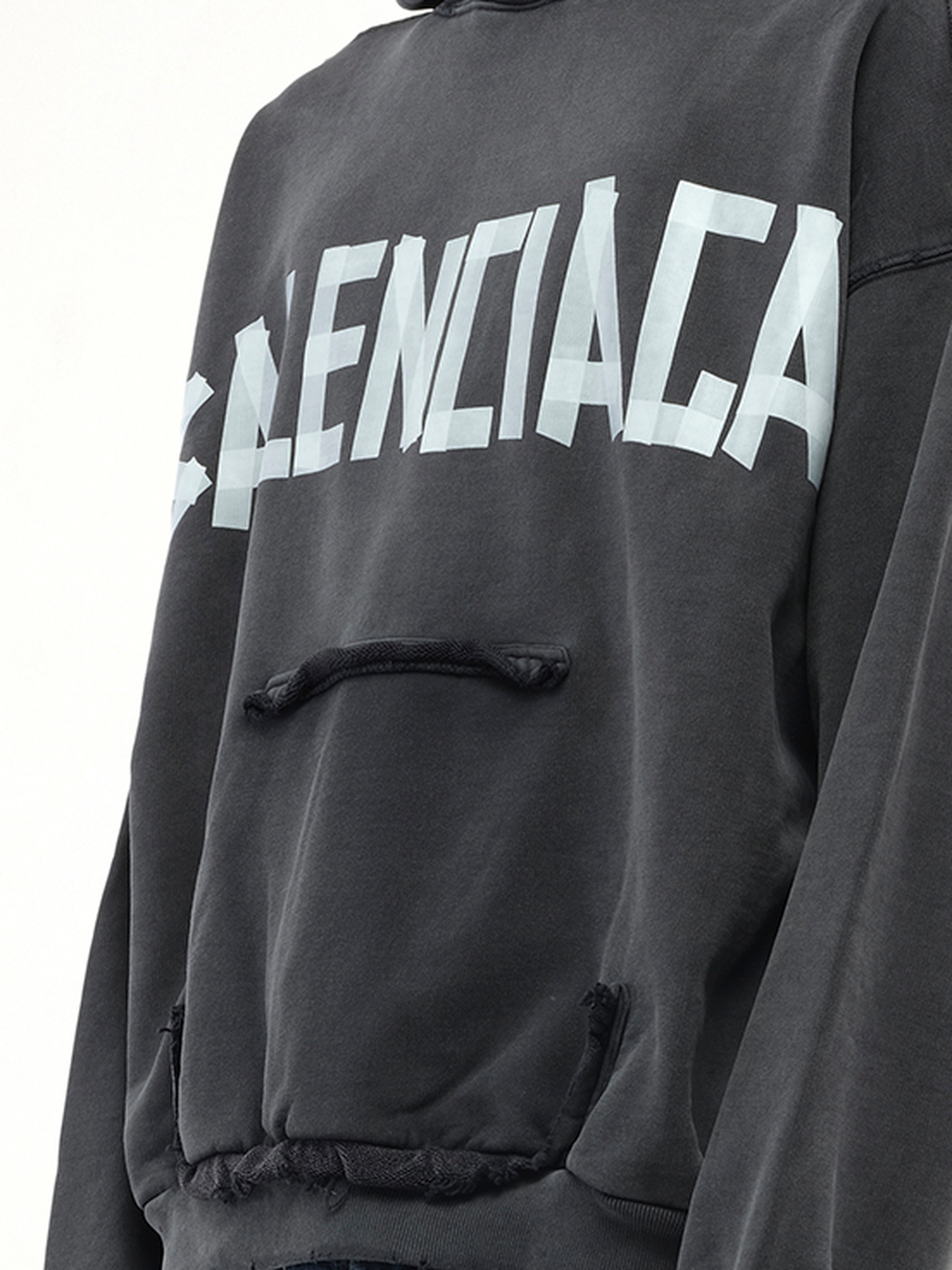 BALENCIAGA Tape Type Ripped Pocket Hoodie (Black)