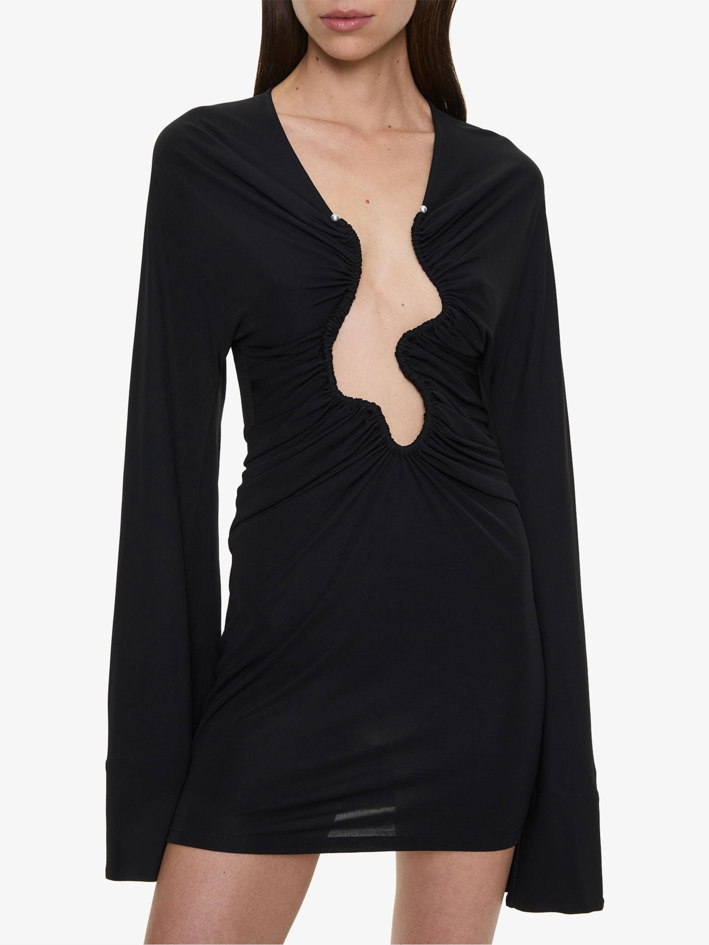 CHRISTOPHER ESBER Salacia Ruched Long Sleeve Mini Dress (Black)