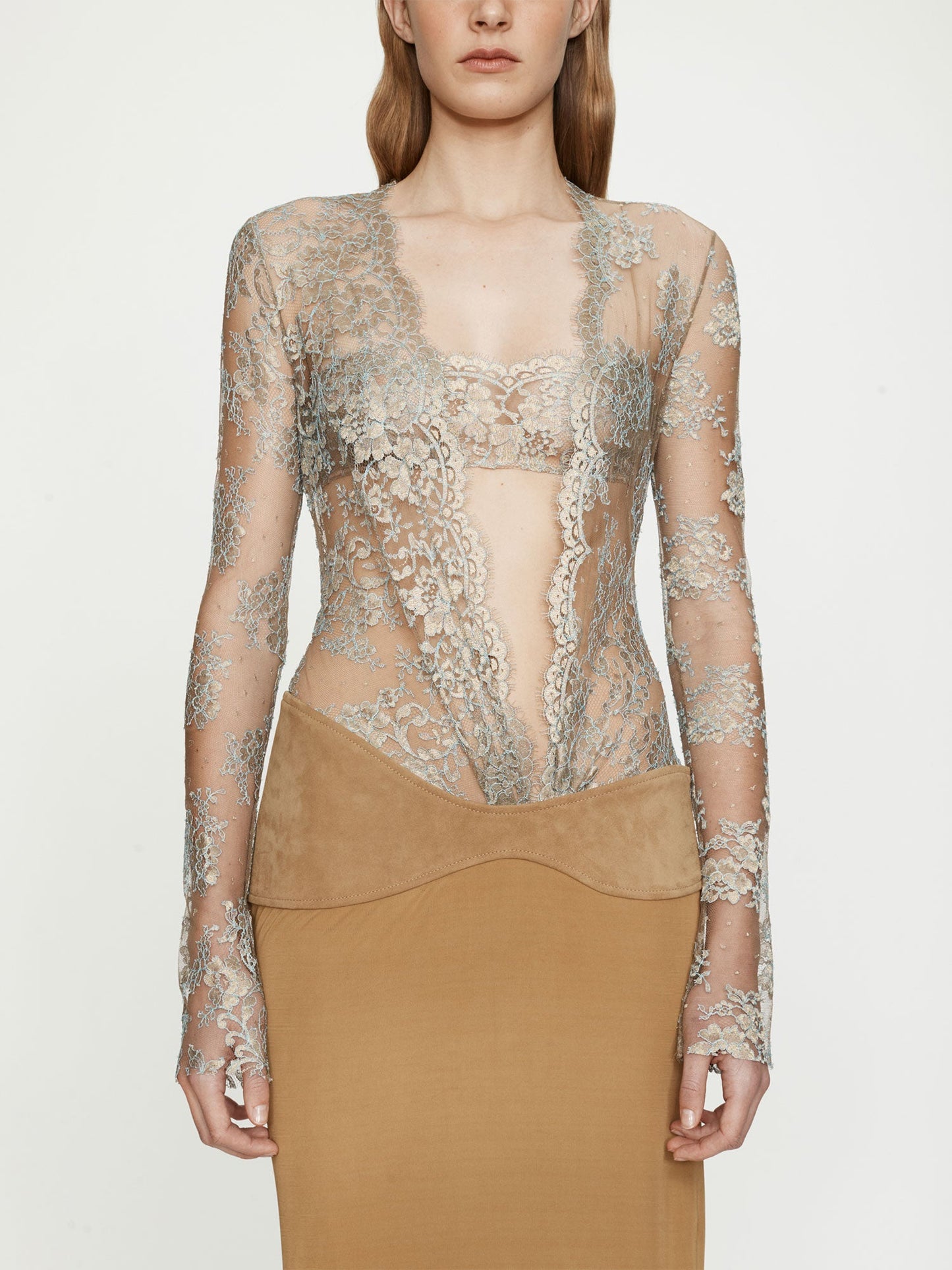 CHRISTOPHER ESBER Sèpienne Lace Suede Belted Jersey Gown (Sand)