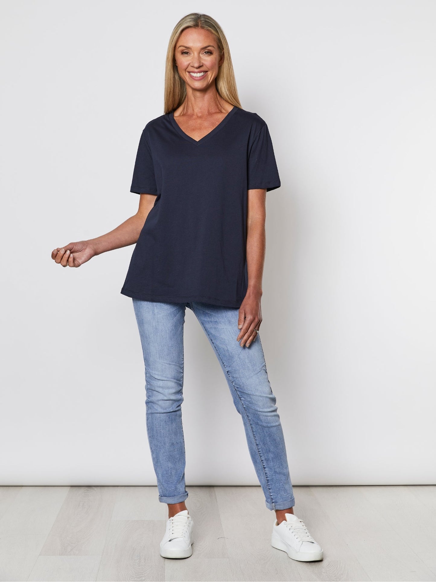 Threadz Cotton V Neck T-shirt (Navy)
