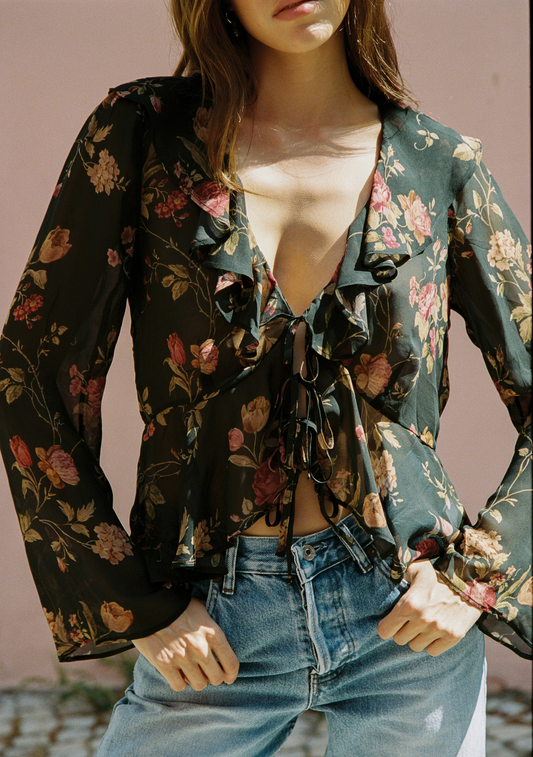 Image of a model wearing Tops. Productname: Auguste The Label Audrina Blouse in Print colour by brand - Auguste The Label