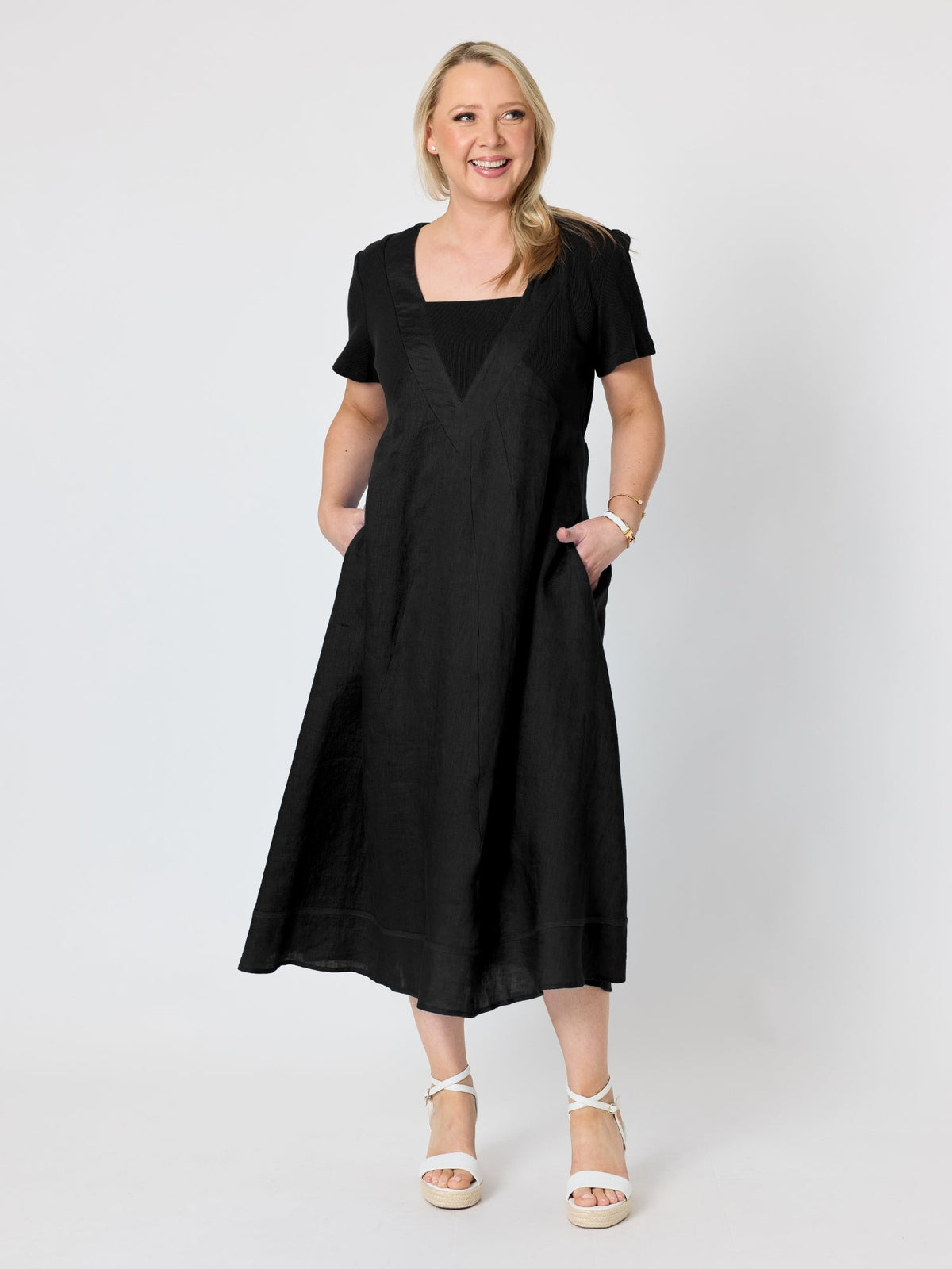 Gordon Smith Le Marais Linen Midi Dress (Black)