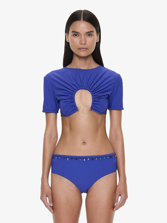 Image of Swimwear. Product name - U Prong Tee in Indigo colour by brand - CHRISTOPHER ESBER