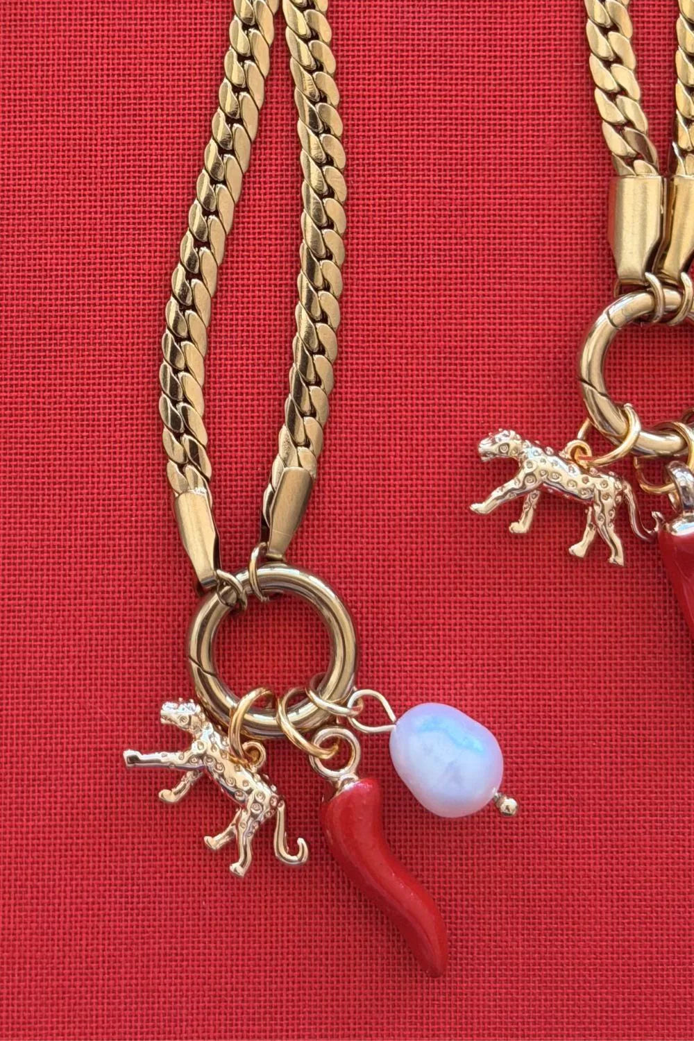 Betty Basics Leopard Charm Necklace (Gold)