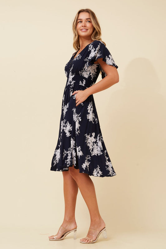 SANDY FLORAL SHORT DRESS (Navy)