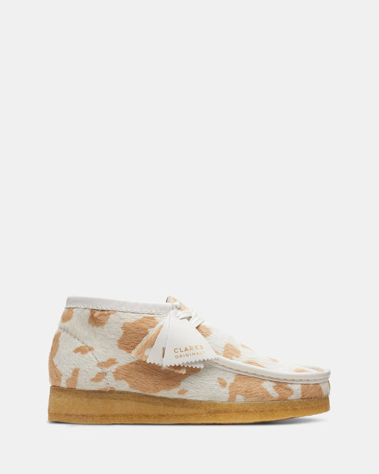 Image of Boots. Productname: Wallabee Boot. (W) Tan Cow Print in Tan Cow Print colour by brand - Clarks Originals