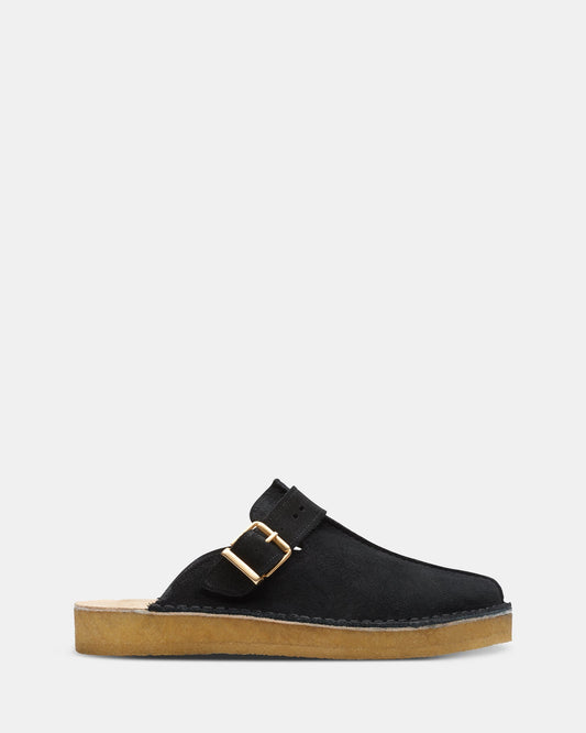 Image of Sandals. Productname: TREK MULE (M) Black Suede in Black Suede colour by brand - Clarks Originals