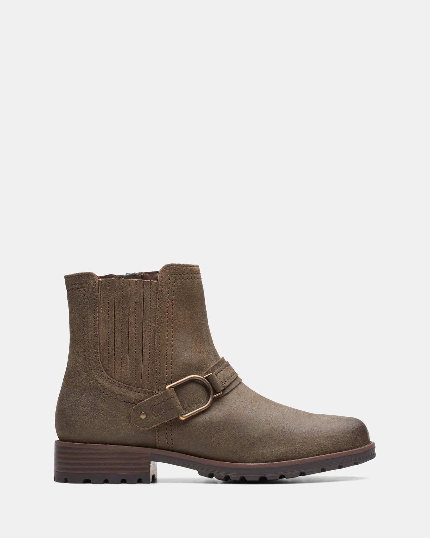 Image of Boots. Productname: Aspra Buckle Dark Olive Suede in Dark Olive Suede colour by brand - Clarks