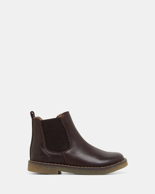 Image of Boots. Productname: Chelsea II Junior Dark Brown in Dark Brown colour by brand - Clarks