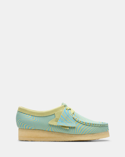 Image of Footwear. Productname: Wallabee. (W) Blue/Lime Print in Blue, Lime Print colour by brand - Clarks Originals