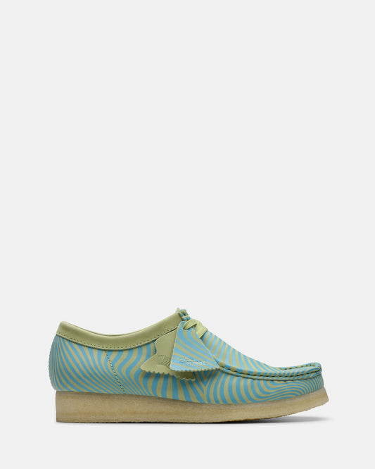 Image of Footwear. Productname: Wallabee (M) Blue/Lime Print in Blue, Lime Print colour by brand - Clarks Originals