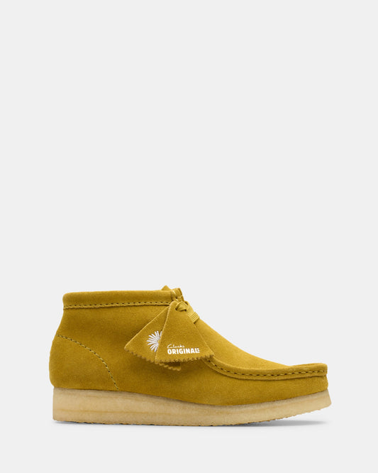 Image of Boots. Productname: Wallabee Boot. (W) Olive Suede in Olive Suede colour by brand - Clarks Originals