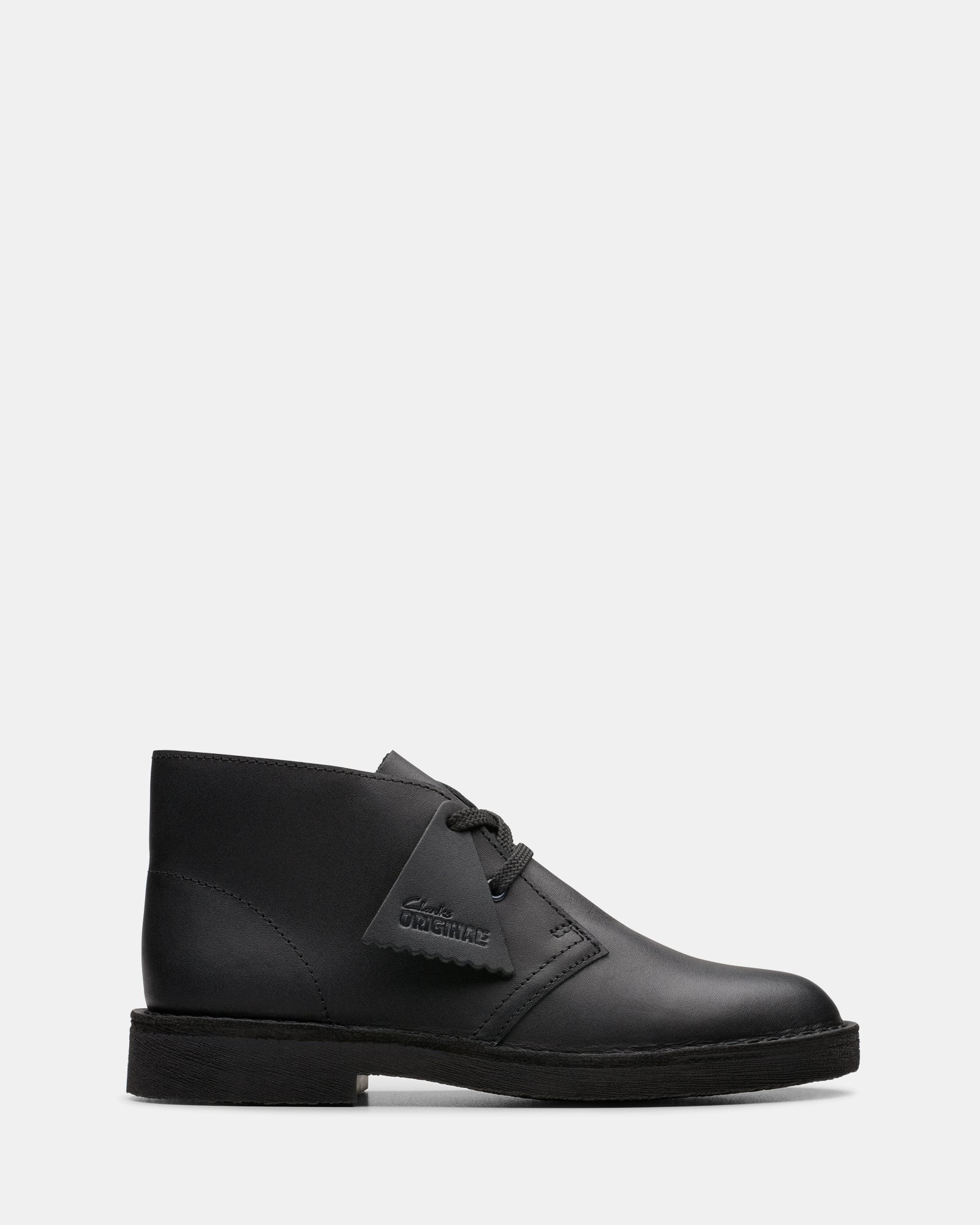 Image of Boots. Productname: DESERT BOOT OLDER KIDS Black Leather in Black Leather colour by brand - Clarks Originals
