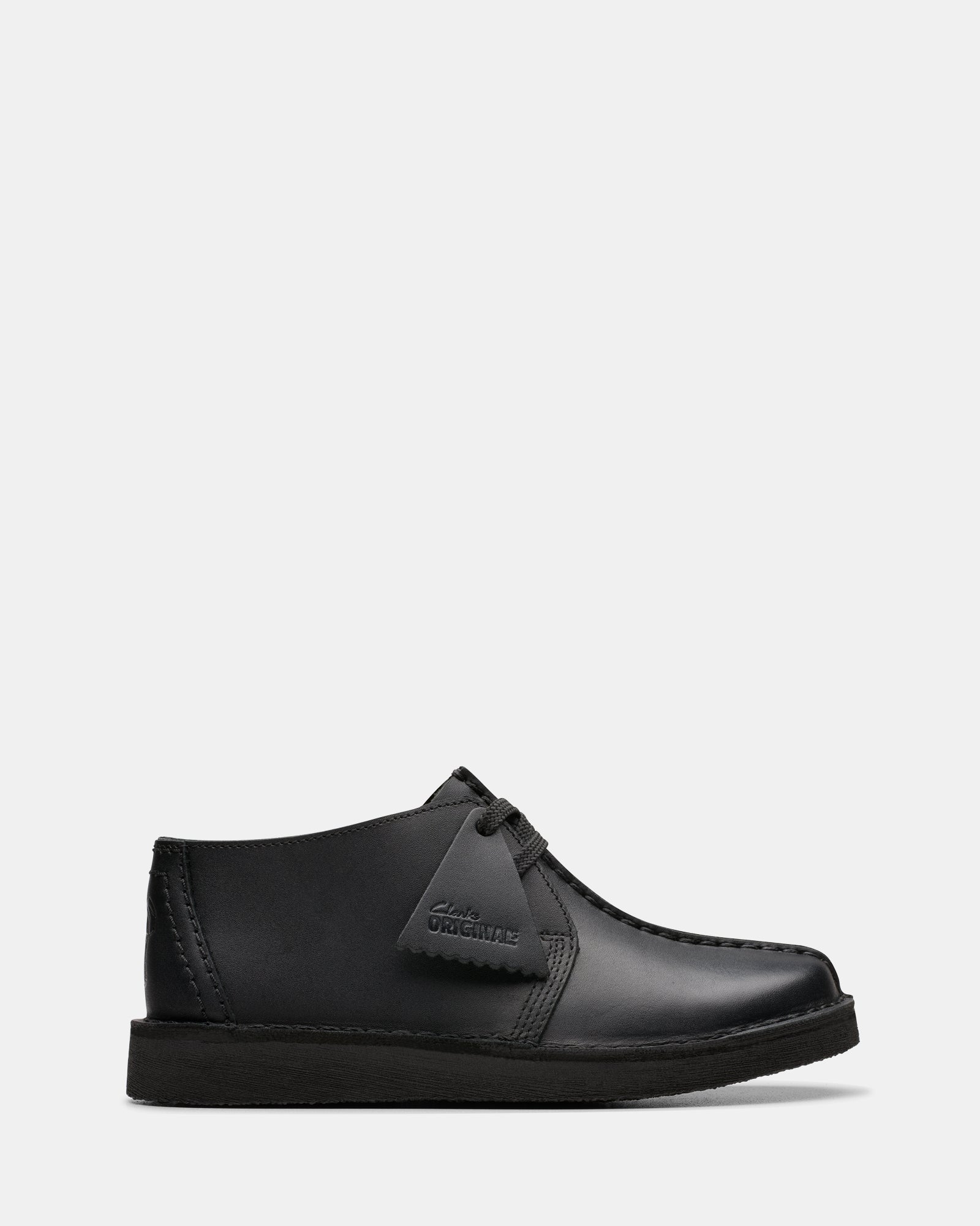 Image of Boots. Productname: DESERT TREK OLDER KIDS Black Leather in Black Leather colour by brand - Clarks Originals