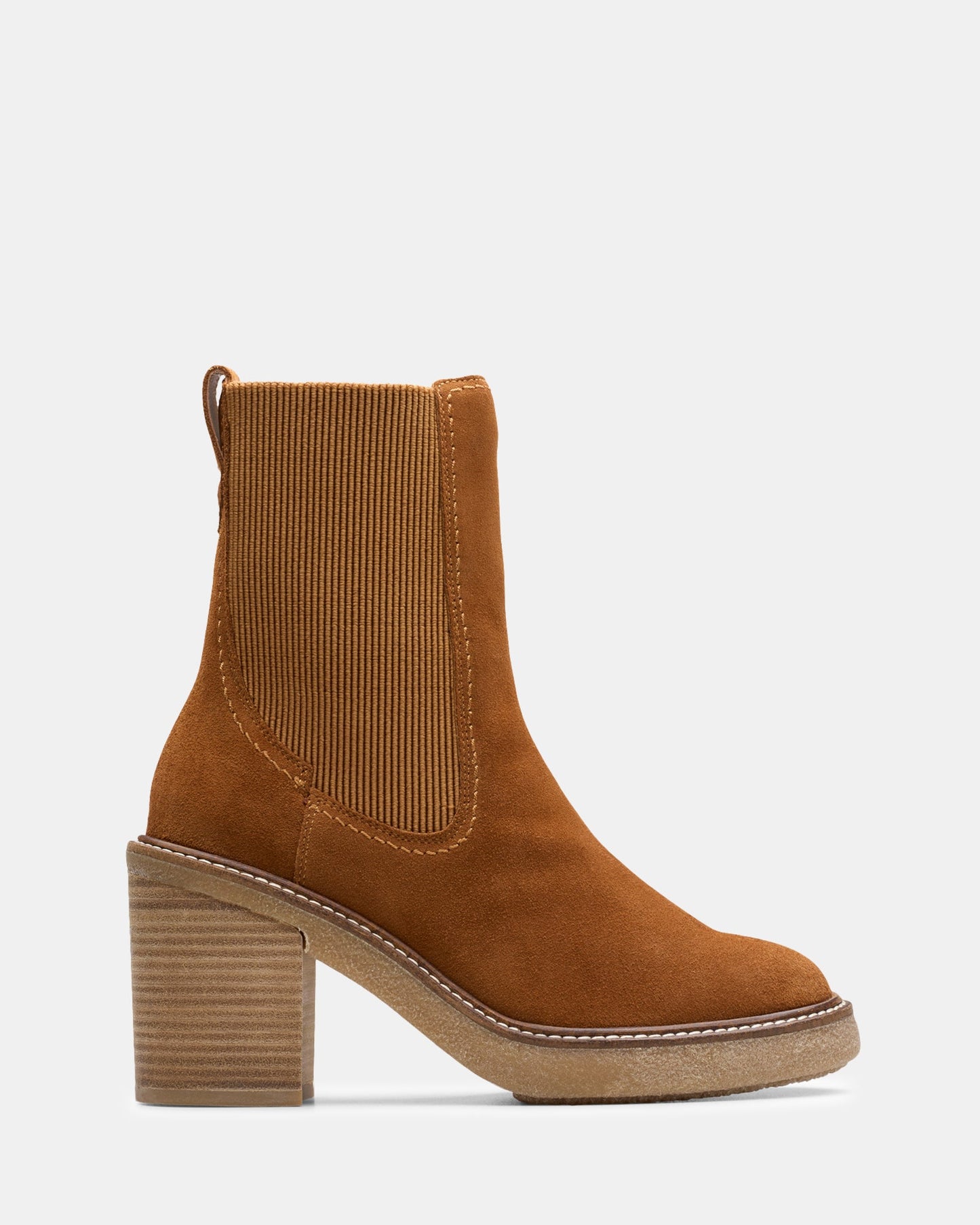 Image of a model wearing Tops. Productname: Cassiano Top Mid Tan Suede in Mid Tan Suede colour by brand - Clarks