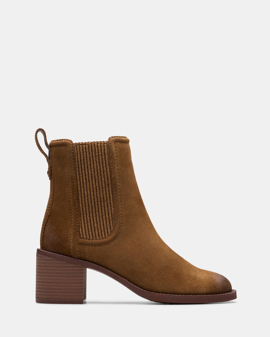 Image of a model wearing Tops. Productname: Chamberly Top Walnut Suede in Walnut Suede colour by brand - Clarks