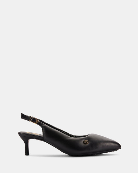 Image of Heels. Productname: Cur Sling 1 W Black Leather in Black Leather colour by brand - Clarks