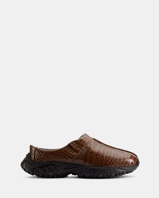 Image of Slippers. Productname: Cur Clog 1 M Brown Croc Lea in Brown Croc Lea colour by brand - Clarks