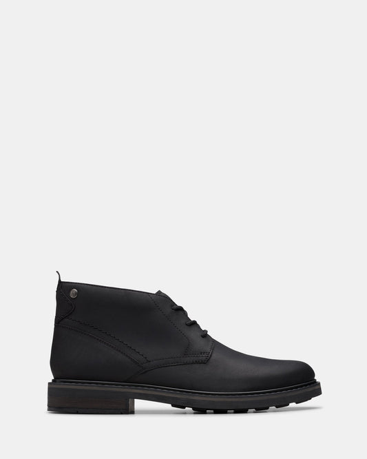 Image of Boots. Productname: Newford Mid Black Leather in Black Leather colour by brand - Clarks