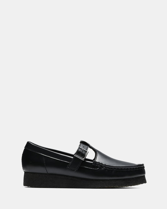 Image of Footwear. Productname: Wallabee Tbar Blk Hishine Lea in Blk Hishine Lea colour by brand - Clarks Originals