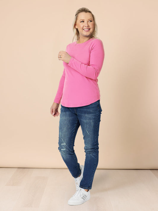 Gordon Smith Long Sleeve Crew Neck Top (Hot Pink)