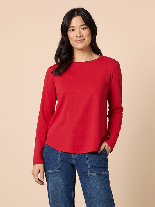 Image of T-Shirts. Product name - Long Sleeve Crew Neck Top Red in Red colour by brand - Gordon Smith