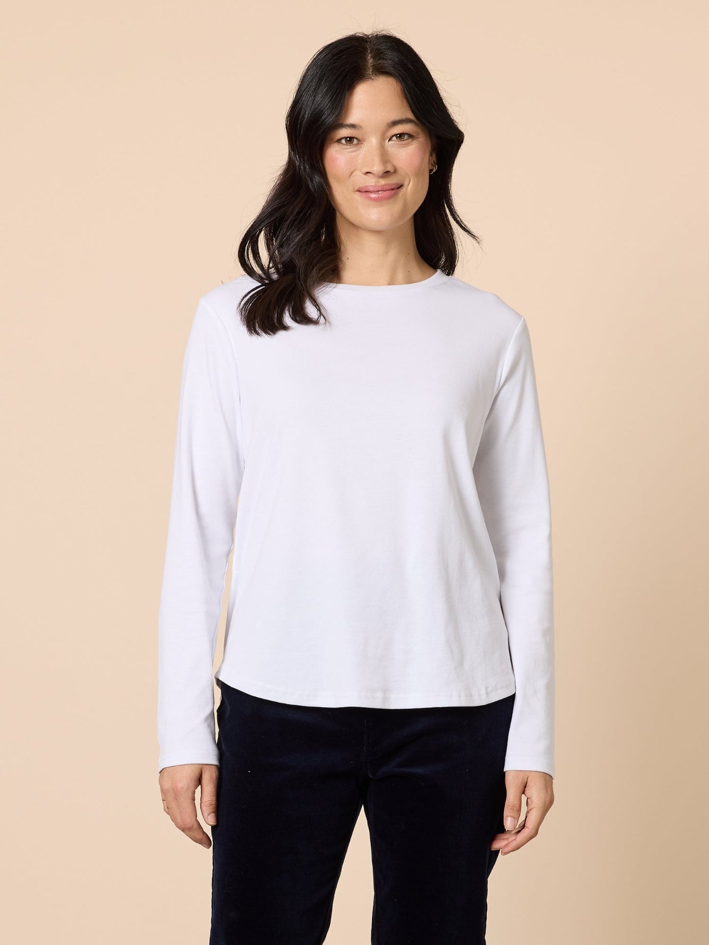Image of T-Shirts. Product name - Long Sleeve Crew Neck Top White in White colour by brand - Gordon Smith