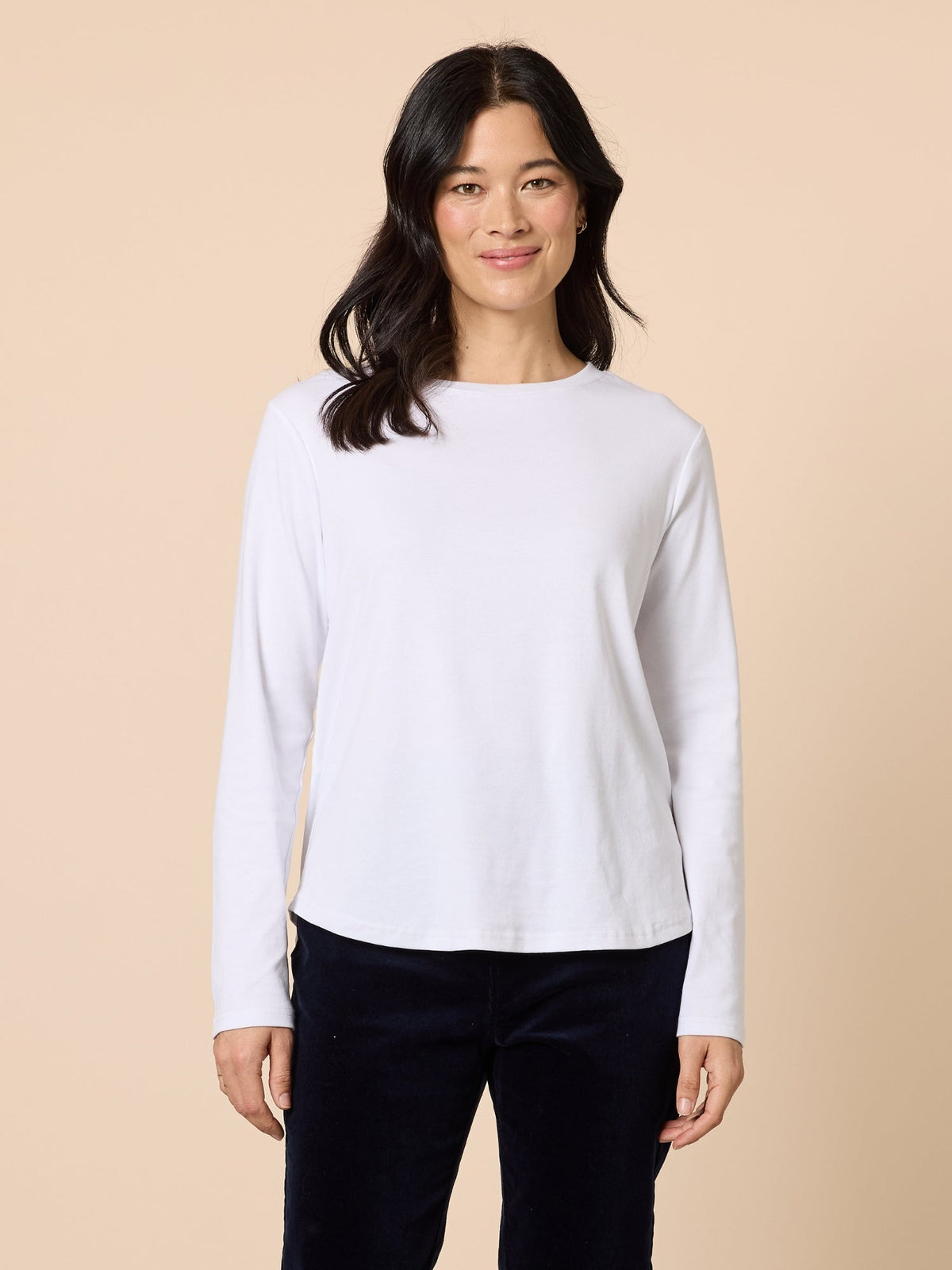 Image of T-Shirts. Product name - Long Sleeve Crew Neck Top White in White colour by brand - Gordon Smith