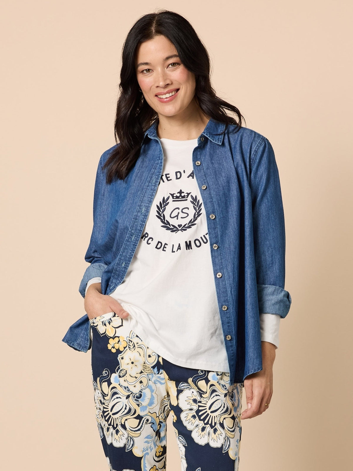 Image of Shirts. Product name - Denim Cotton Shirt Denim in Denim colour by brand - Gordon Smith