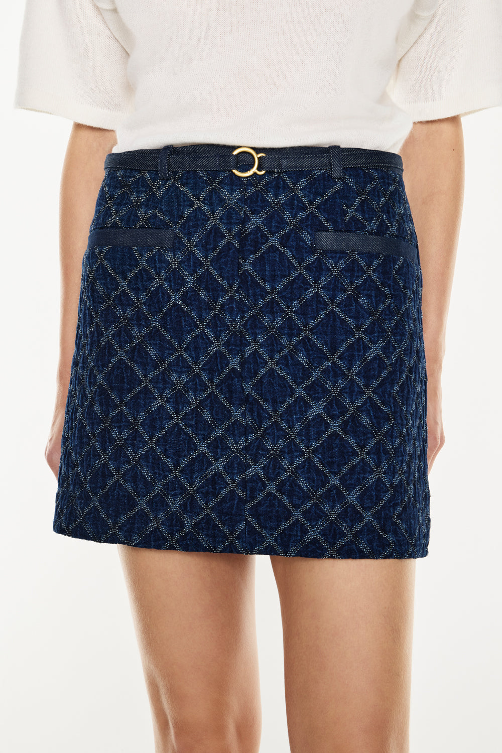 Quilted Denim Mini Skirt (Blue)