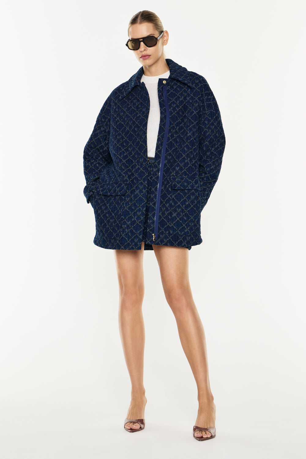 Quilted Denim Mini Skirt (Blue)