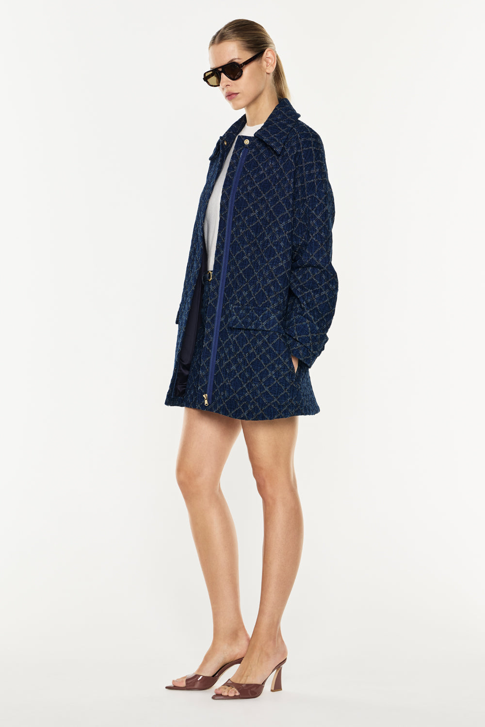 Quilted Denim Mini Skirt (Blue)