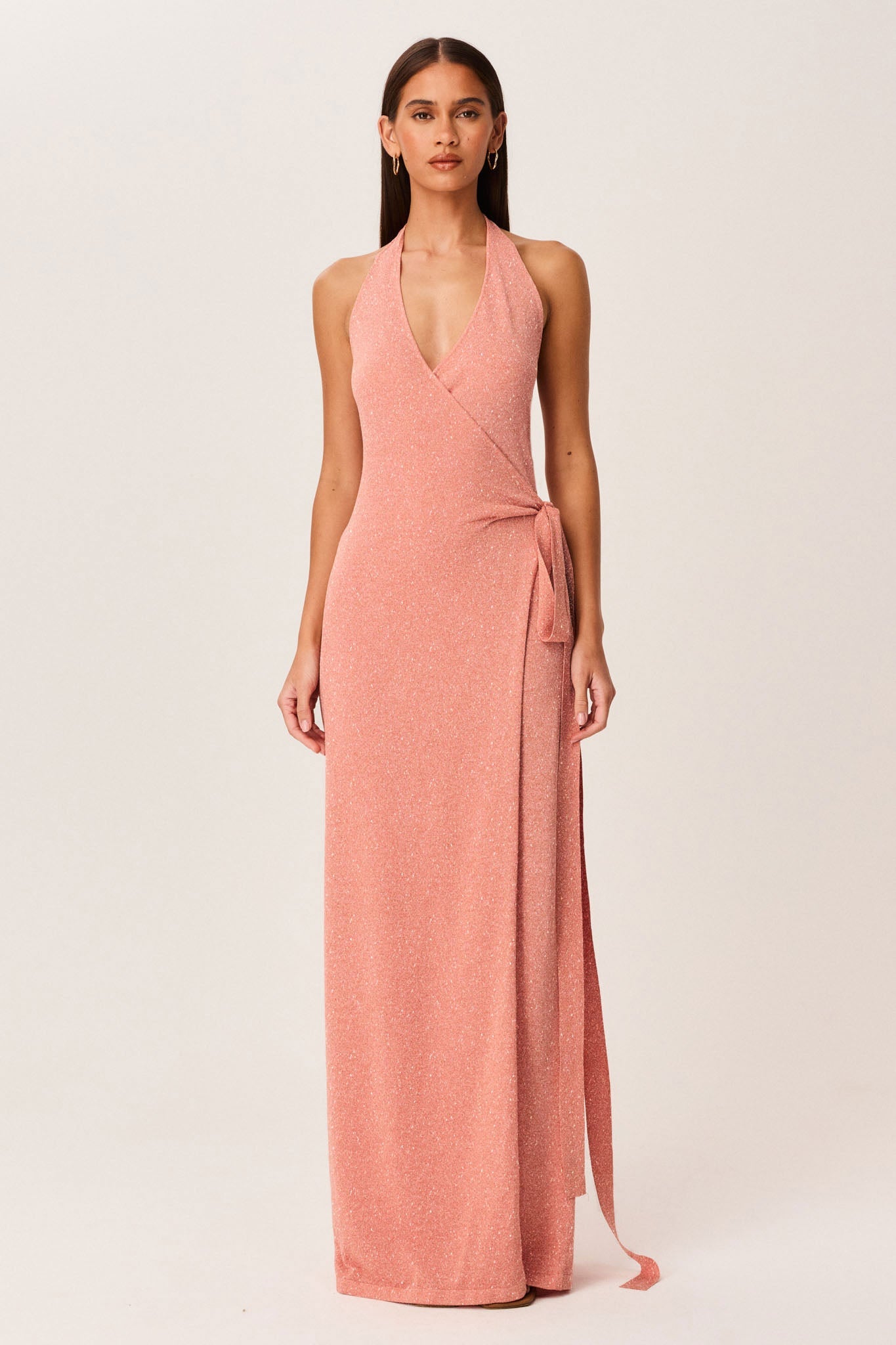 Image of Dresses. Productname: SNDYS TIARE SHIMMER MAXI DRESS in Peach colour by brand - SNDYS
