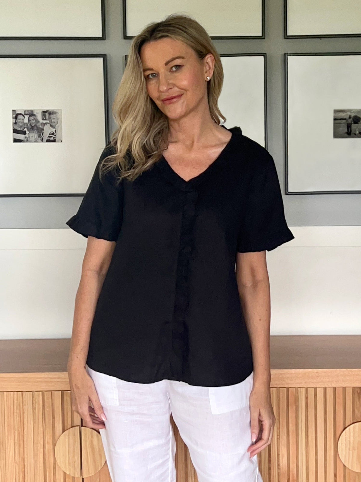 Gordon Smith Tiffany Ruffle Linen Top (Black)