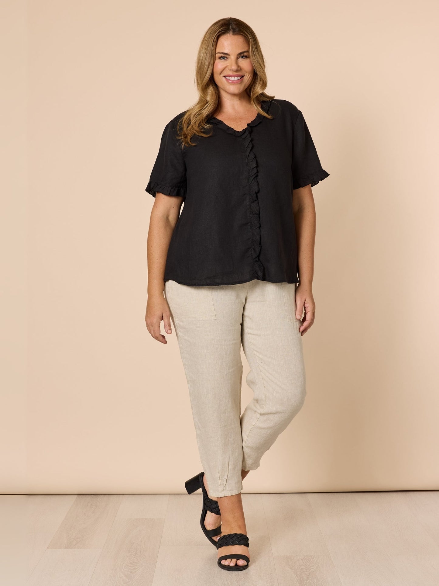 Gordon Smith Tiffany Ruffle Linen Top (Black)