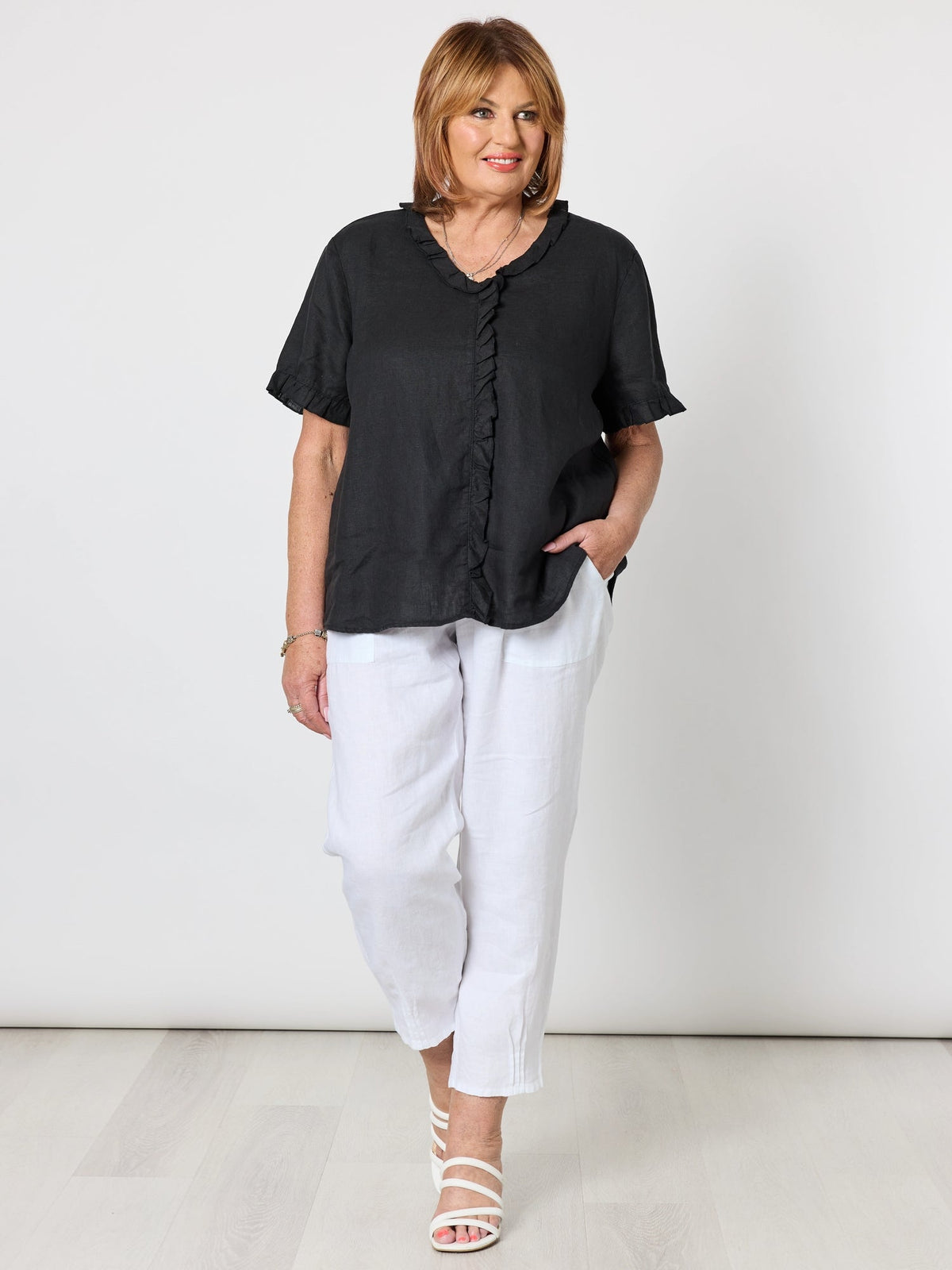 Gordon Smith Sarah Linen Pleat Hem Pant (White)