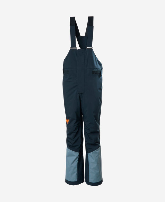 Image of a model wearing Pants. Product name - JR SUMMIT 2.0 BIB PANT, Navy in Navy colour by brand - Helly Hansen