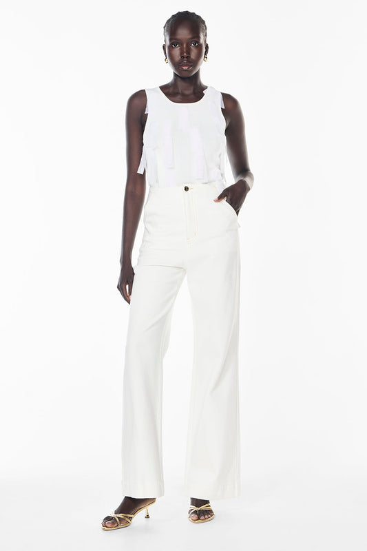 Image of a model wearing Denim. Productname: Cote Blanc High Waisted Jean in WHITE colour by brand - Manning Cartell