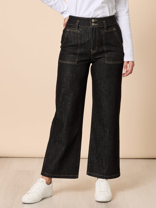 Image of Jeans. Product name - Hudson Wide Leg Jean Black in Black colour by brand - Gordon Smith