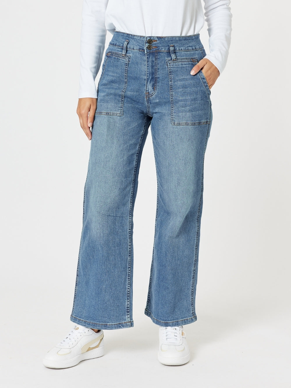 Image of Jeans. Product name - Hudson Wide Leg Jean Denim in Denim colour by brand - Gordon Smith