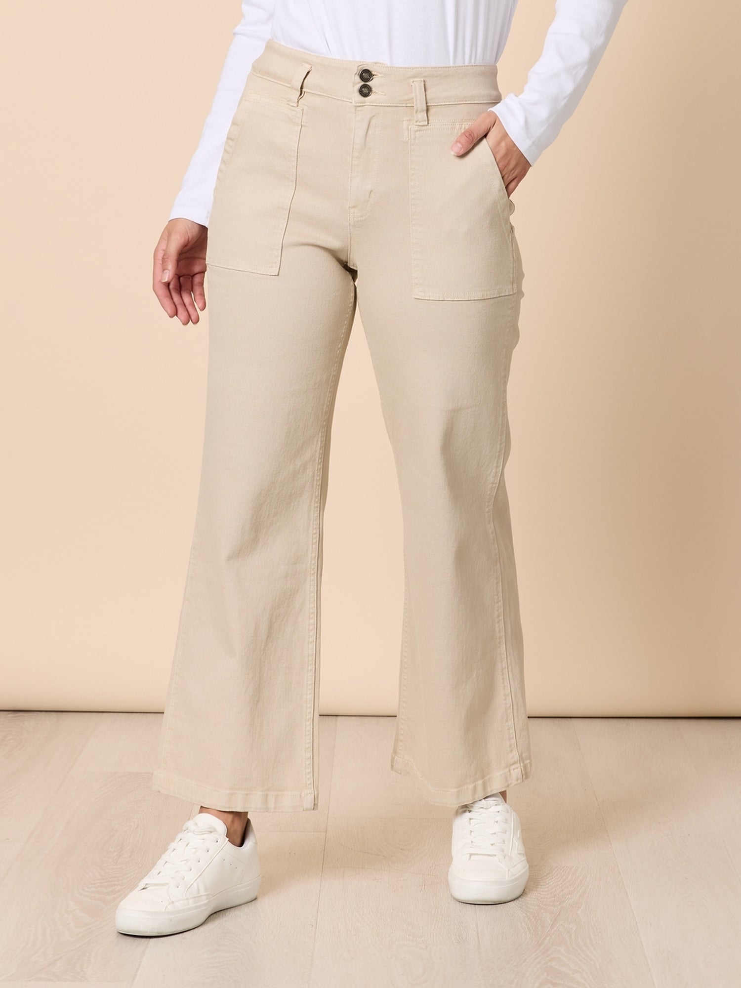 Image of Jeans. Product name - Hudson Wide Leg Jean Natural in Natural colour by brand - Gordon Smith