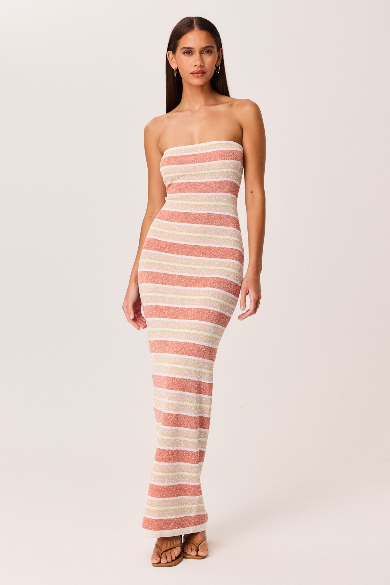 SNDYS CELIA SHIMMER MAXI DRESS (Peach Stripe)