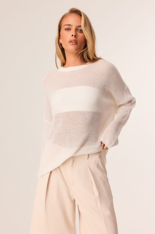 Image of a model wearing Outerwear. Productname: SNDYS BOBBI JUMPER in White colour by brand - SNDYS