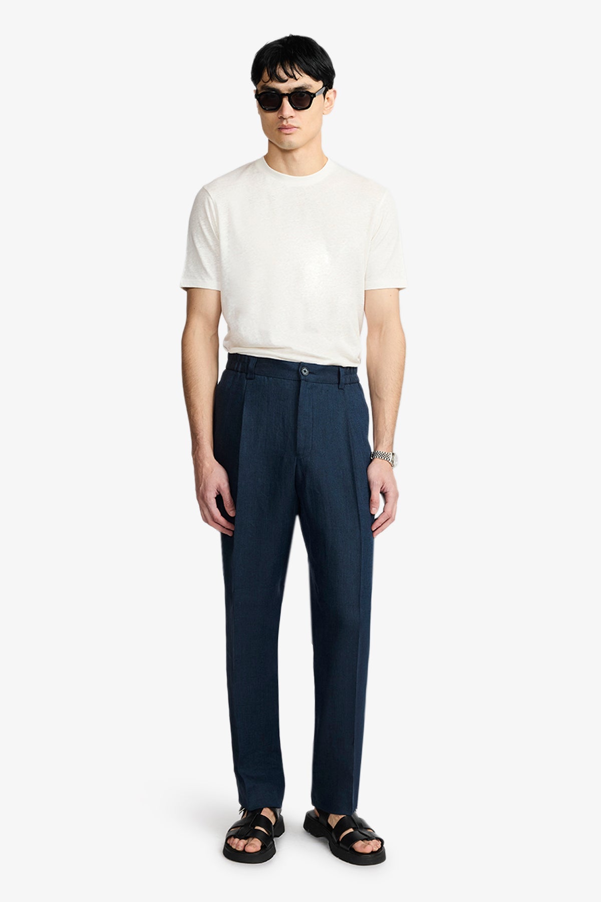 Image of T-Shirts. Product name - Linen T-shirt Off White in White colour by brand - Anthony Squires